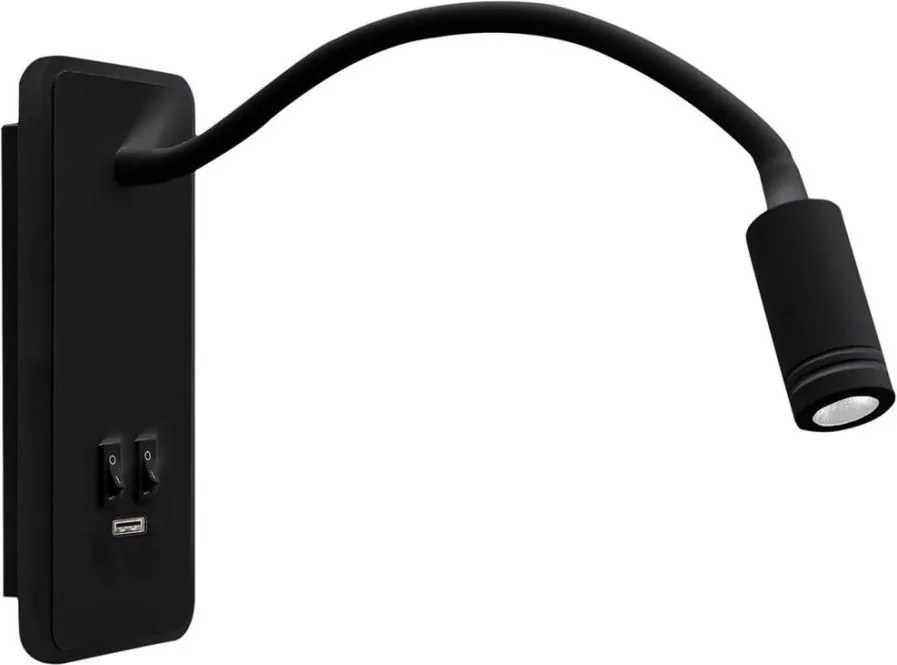 LED гъвкава настенна лампичка с USB BASE LED/8W+LED/2W/230V черна