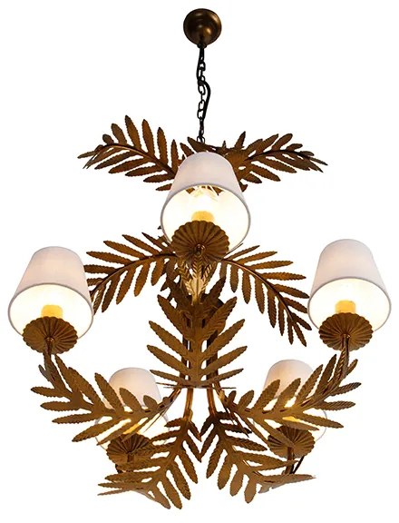 Полилей златен с бели ленени абажури 5-светлина - Botanica