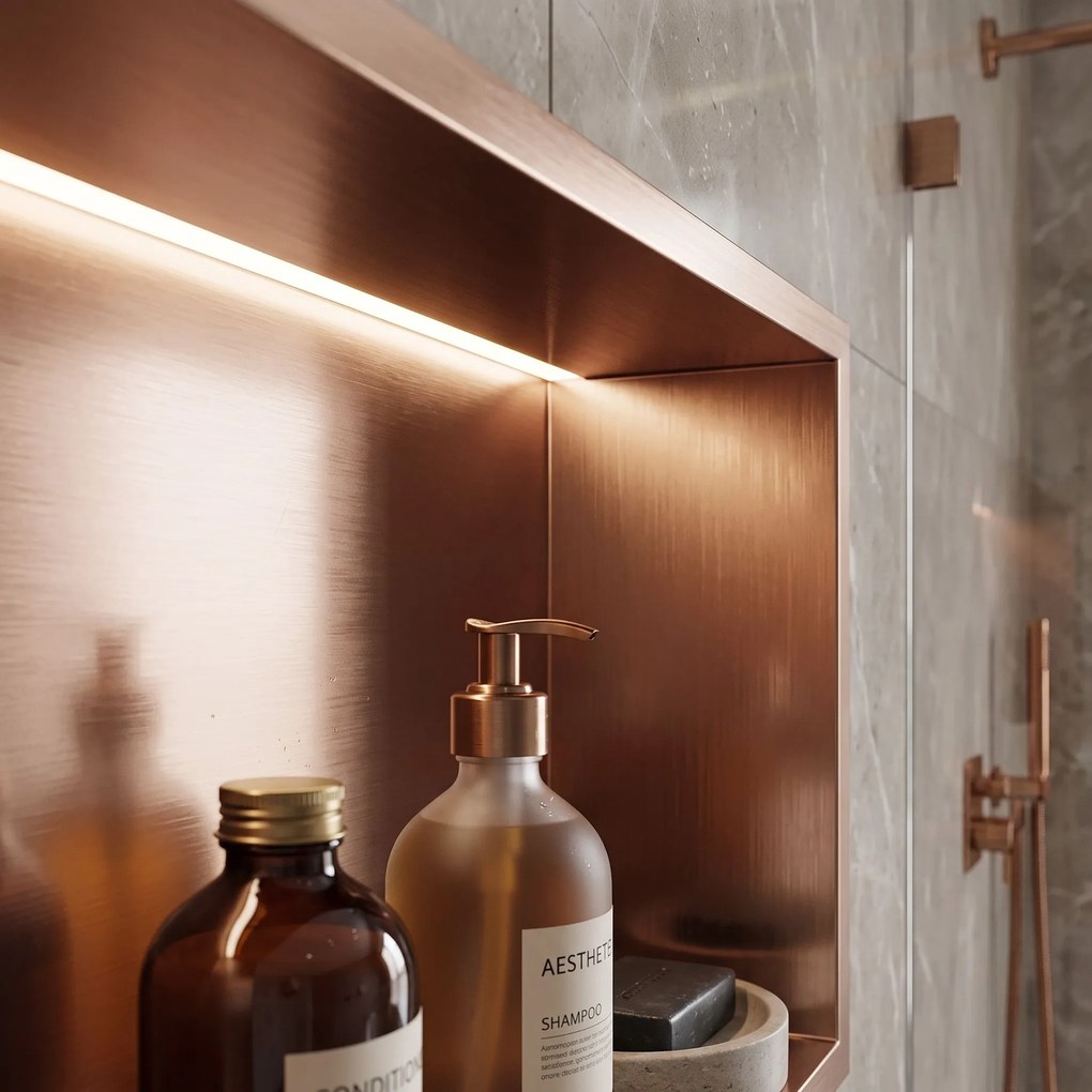 Вграден рафт за баня LED 30x60 brush copper