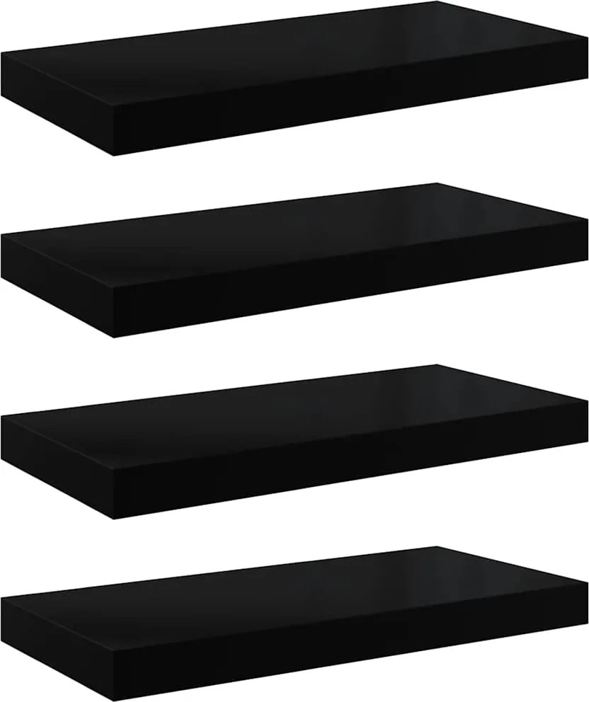 323768 vidaXL Окачени стенни рафтове, 4 бр, черен гланц, 50x23x3,8 см, МДФ