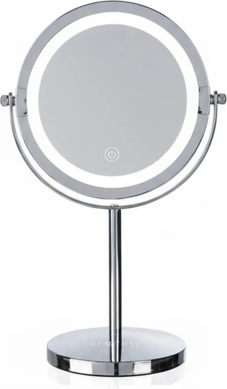 Козметично огледало Beautifly Looking Glass Light, 14.5 см, 10х увеличение, USB-C, LED, 360° регулиране, Сребрист