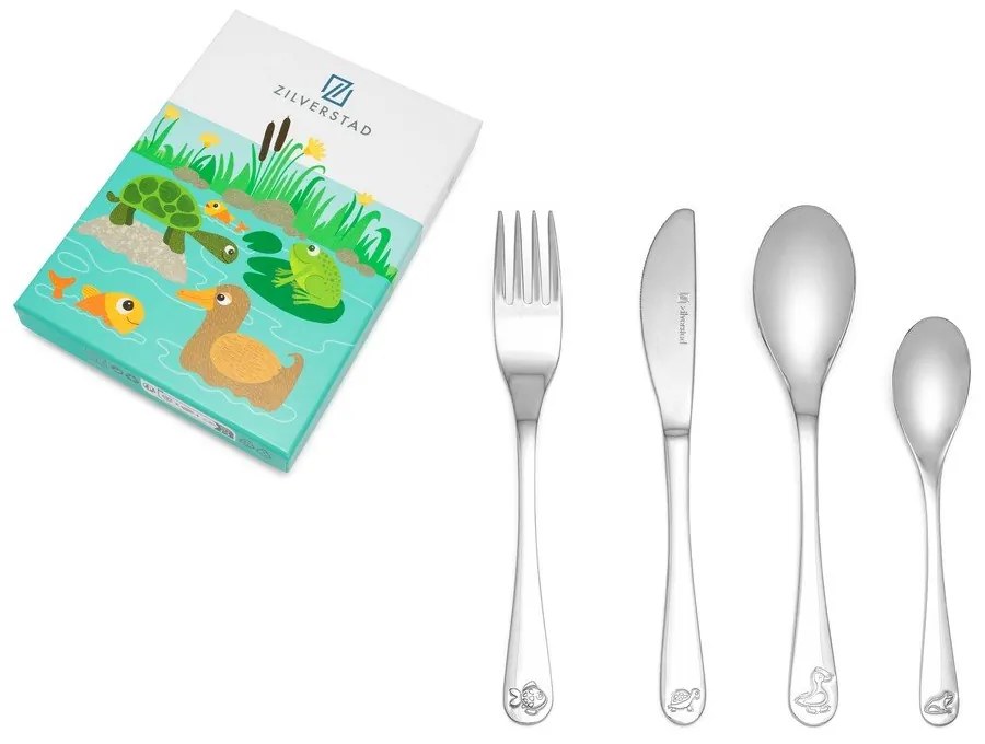 Детски прибори за хранене от неръждаема стомана в сребристо 4 бр. Water life – Zilverstad