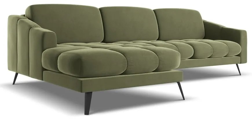 Зелен кадифен ъглов диван (ляв ъгъл) Nalu – Makamii