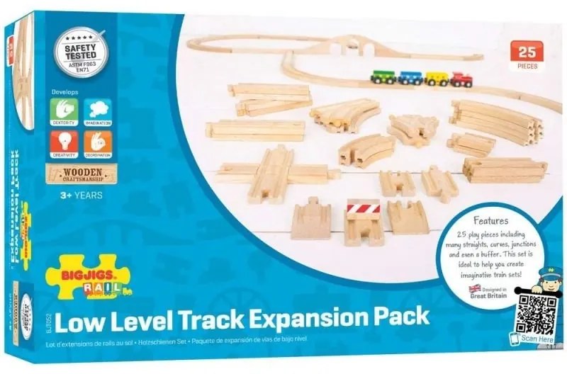 Bigjigs - Комплект от дървени ЖП релси - Прави и разклоняващи