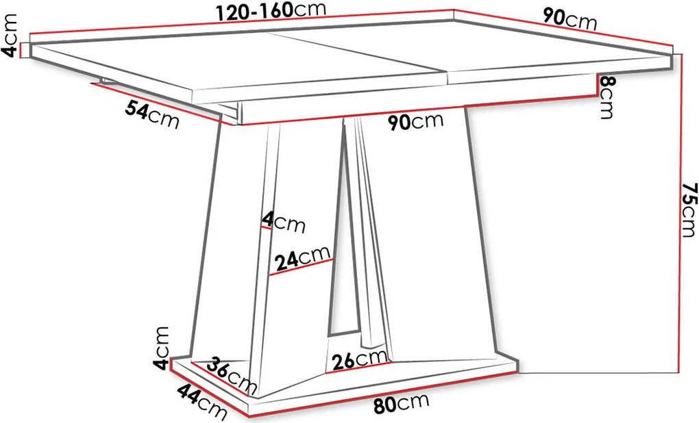 Маса Mufo разтегателен -Черен гланц – concrete