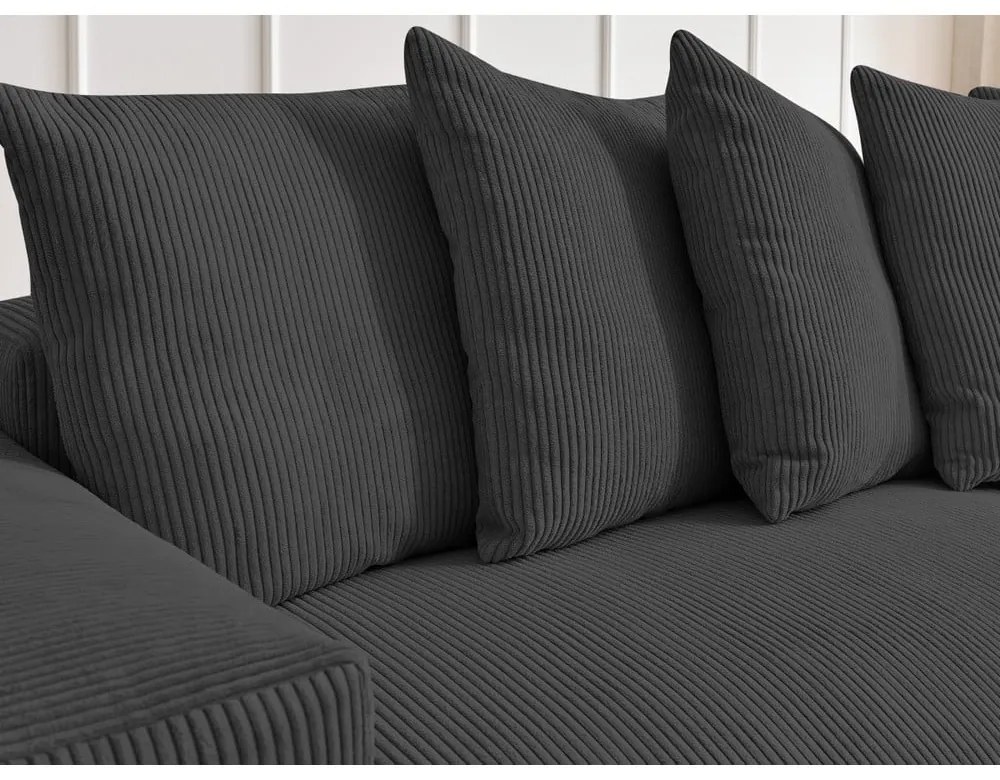 Тъмносив сгъваем/с място за съхранение ъглов диван от рипсено кадифе Voltaire – Bobochic Paris