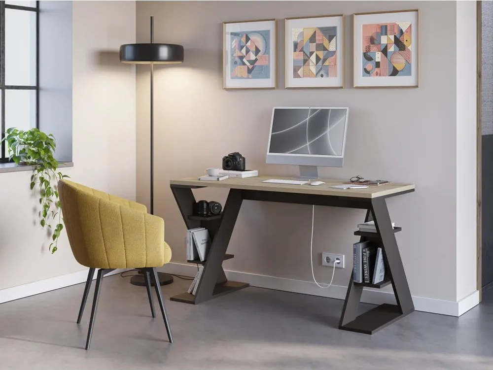 Работна маса с дъбов плот 60x137 cm Butterfly – Marckeric