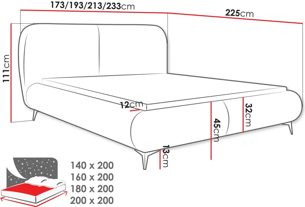 Тапицирано легло Мое-антрацит-160 x 200