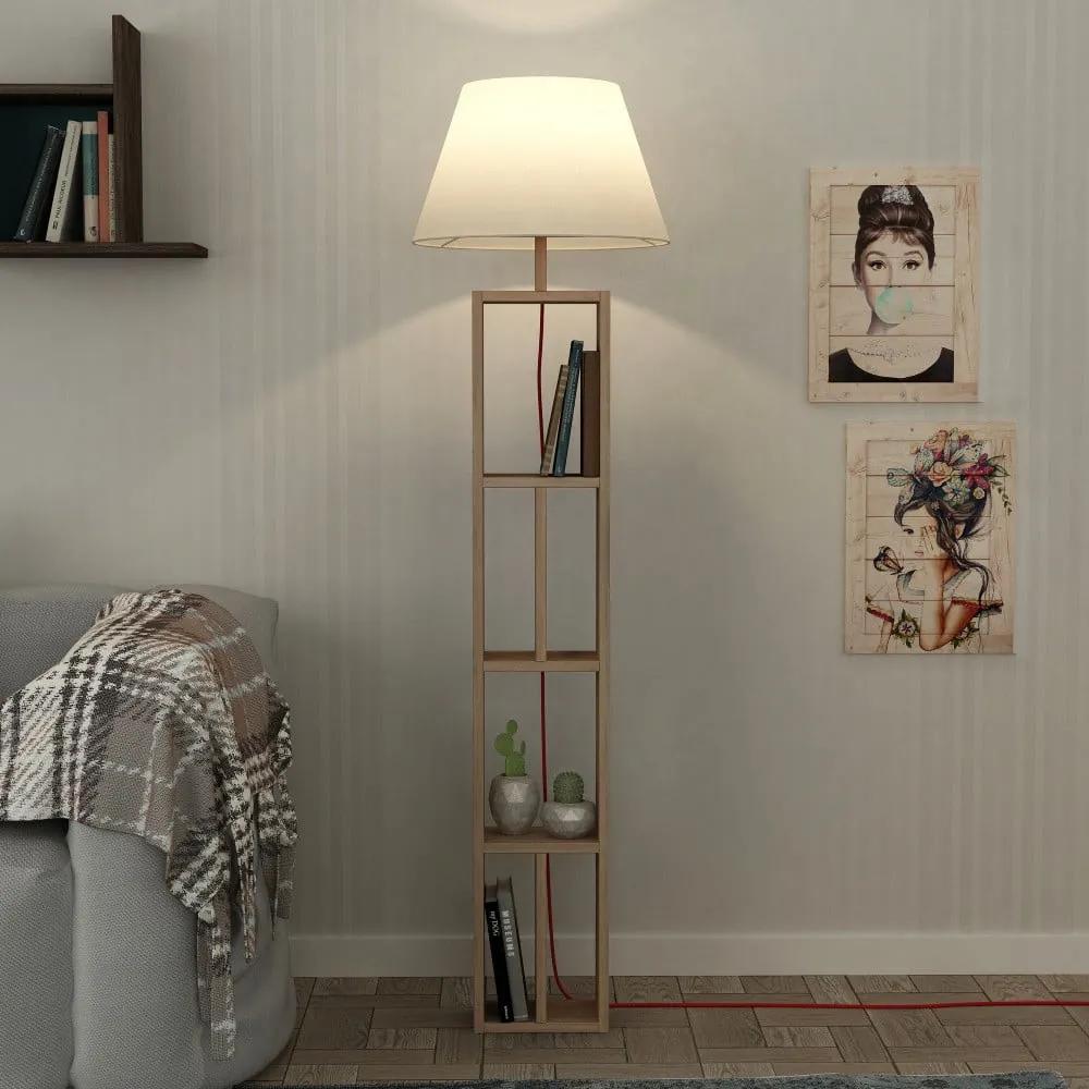 Дървена подова лампа с бял текстилен абажур Giorno - Homitis