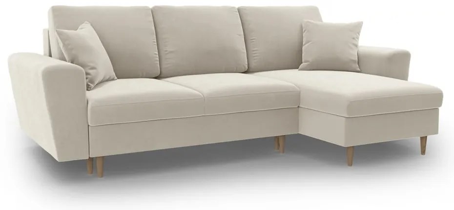 Бежов кадифен разтегателен ъглов диван с място за съхранение Kyoto – Cosmopolitan Design