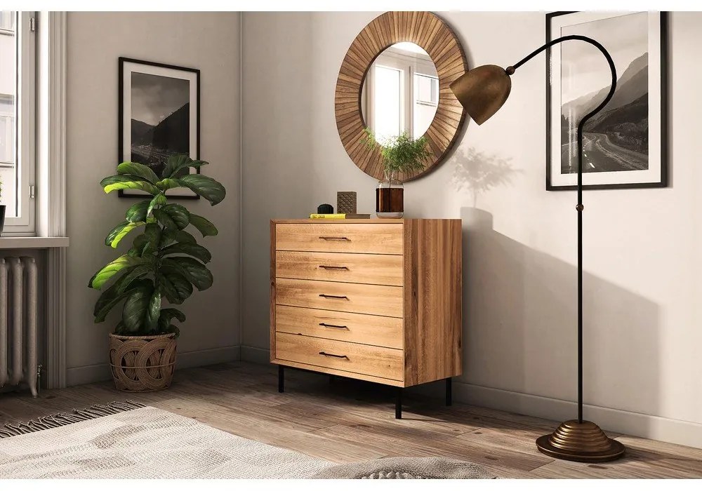 Висок скрин от дъбова дървесина в естествен цвят 97x95 cm Abies - The Beds