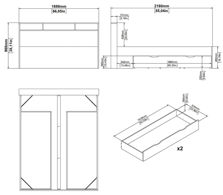 Двойно легло от дъбов декор с място за съхранение без ламелно дъно в естествен цвят 160x200 cm Ikast – Tvilum