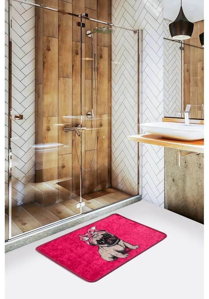 Розов килим за баня 40x60 cm Pink Pug – Foutastic