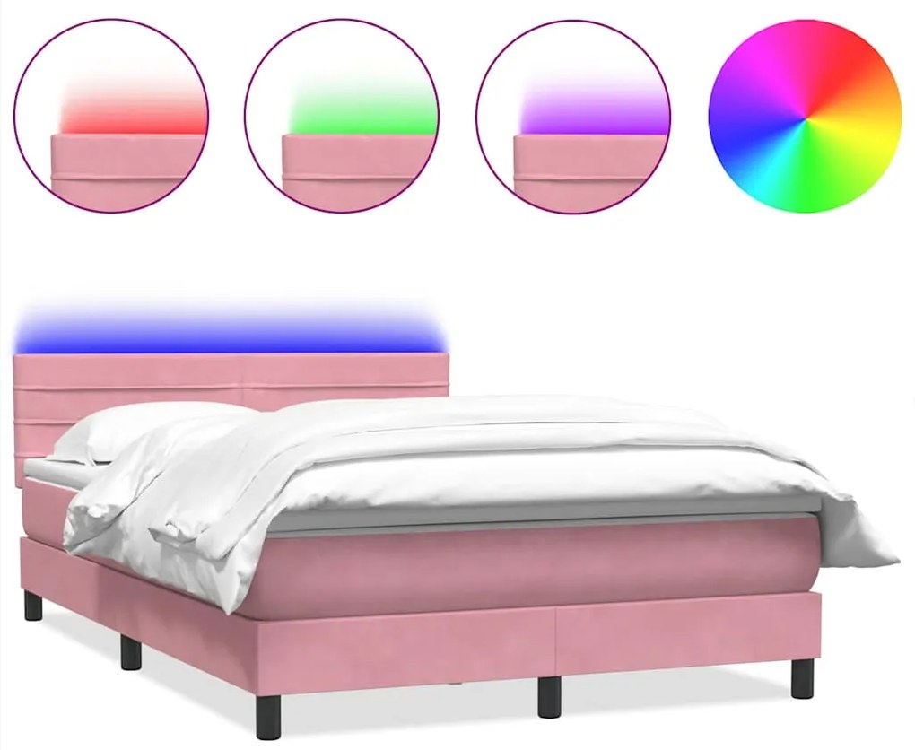 3317036 vidaXL Боксспринг легло с матрак и LED, розово, 160x220 см, кадифе