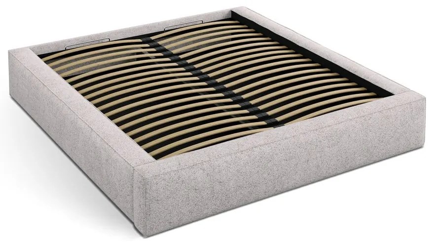 Бежово двойно легло 140x200 cm тапицирано с място за съхранение с включена подматрачна рамка Simon Darren – Micadoni