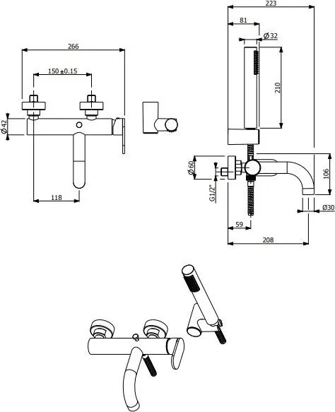 Батерия за баня Slim Vicario-Бронз