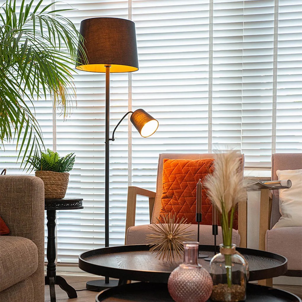 Интелигентна подова лампа черна със злато с Wi-Fi A60 и E14 - Retro