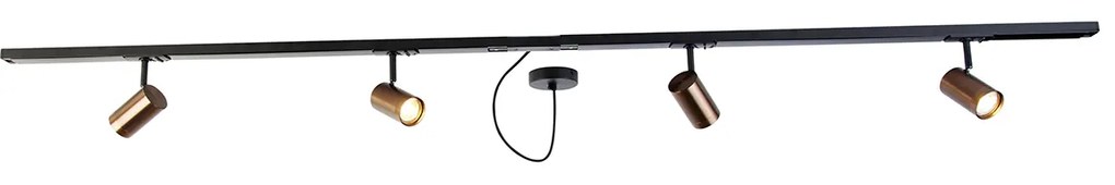 1-фазна релсова система тъмно бронз с 4 прожектора и кръгъл I захранващ блок - Jeana