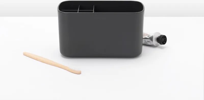 Кутия за аксесоари за баня Brabantia ReNew 1003493, Устойчива на корозия, Вътрешен разделител, Противоплъзгаща основа, Тъмносив