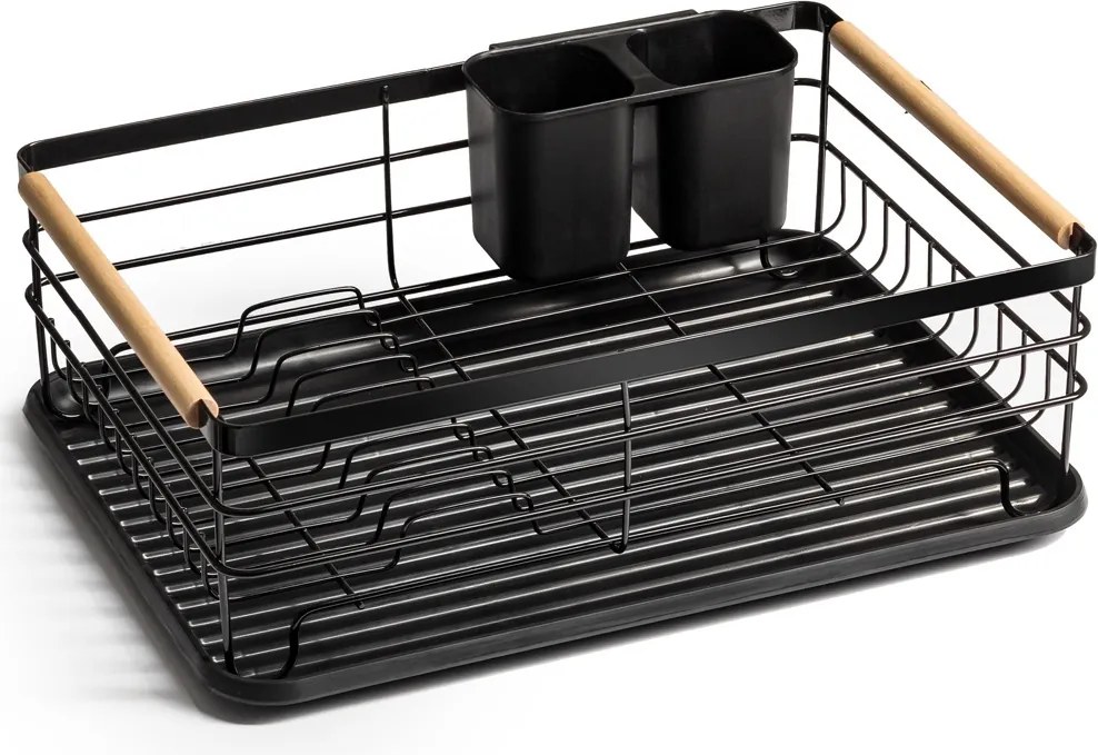 Сушилник, отцедител за съдове и прибори от неръждаема стомана в черен цвят 43x32x15см