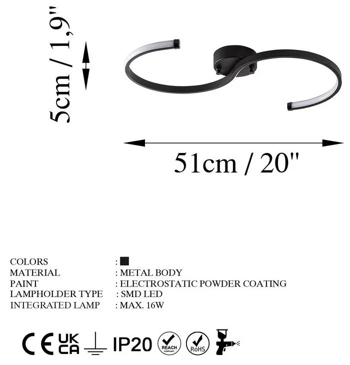 Черно LED осветително тяло за таван 25x10 cm Es – Opviq lights