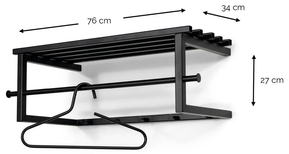 Черна метална стенна закачалка с рафт 76 cm Marco – Spinder Design