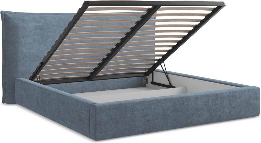 Синьо двойно легло 140x200 cm тапицирано с място за съхранение с включена подматрачна рамка Esala – Makamii