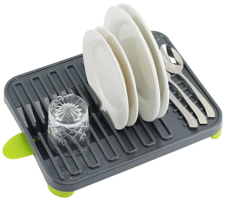 Сушилник за съдове Luigi Ferrero FR-3830P, 38x30x4.5 см, Отделения за чаши и чинии, Улей за оттичане, Сив