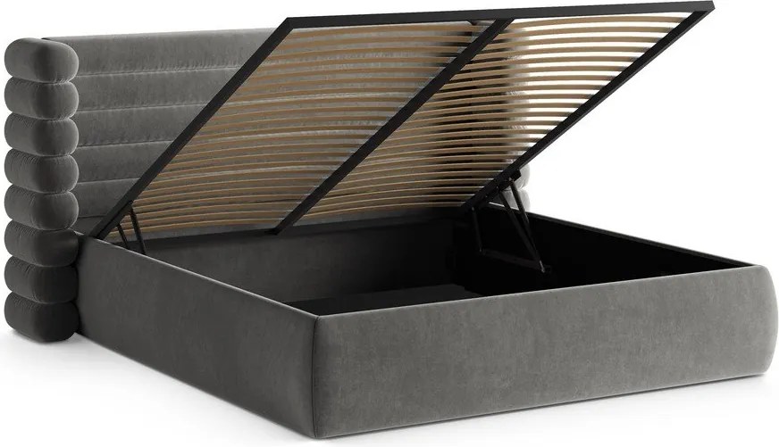 Сиво тапицирано двойно легло с място за съхранение и включена подматрачна рамка 180x200 cm Mount – Micadoni