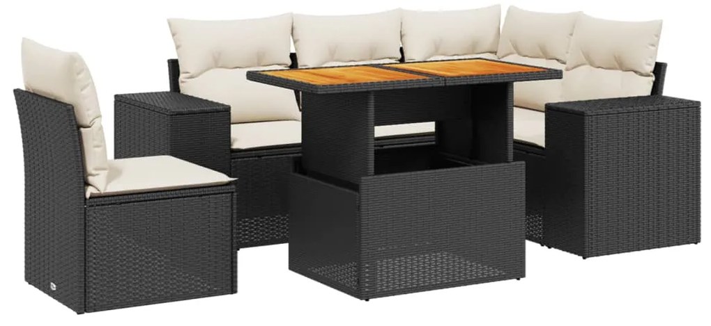 3272638 vidaXL Градински диван с възглавници, 6 части, черен, полиратан
