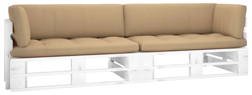 3066640 vidaXL 2-местен палетен диван с възглавници бор с бяла импрегнация