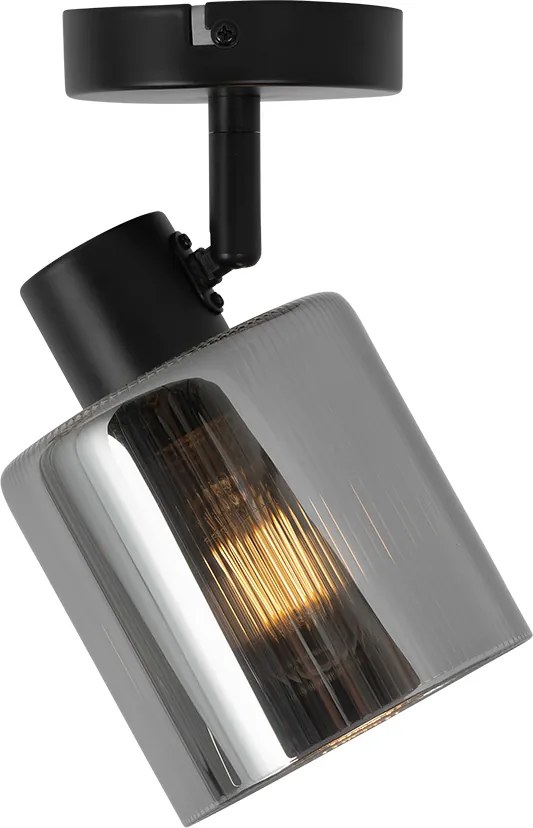 Таванен прожектор в стил арт деко черен с опушено стъкло регулируем - Laura