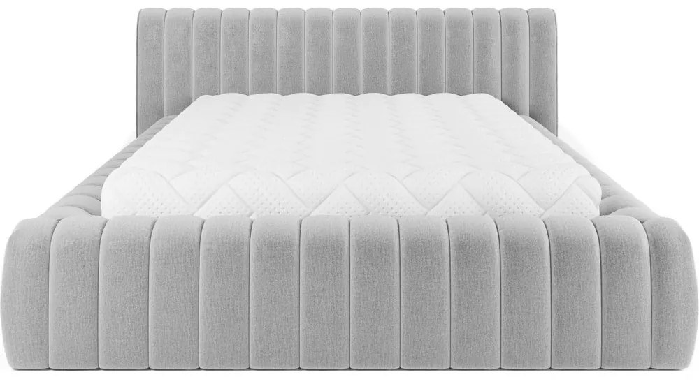 Светлосиво двойно тапицирано легло с място за съхранение и включена подматрачна рамка 180x200 cm Carilla – ELTAP