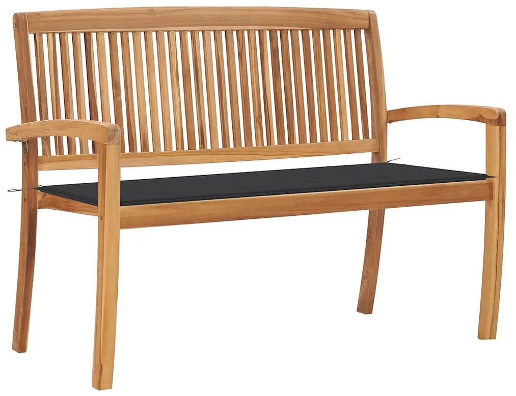 3063279 vidaXL Стифираща градинска пейка с възглавница, 128,5 см, тик масив