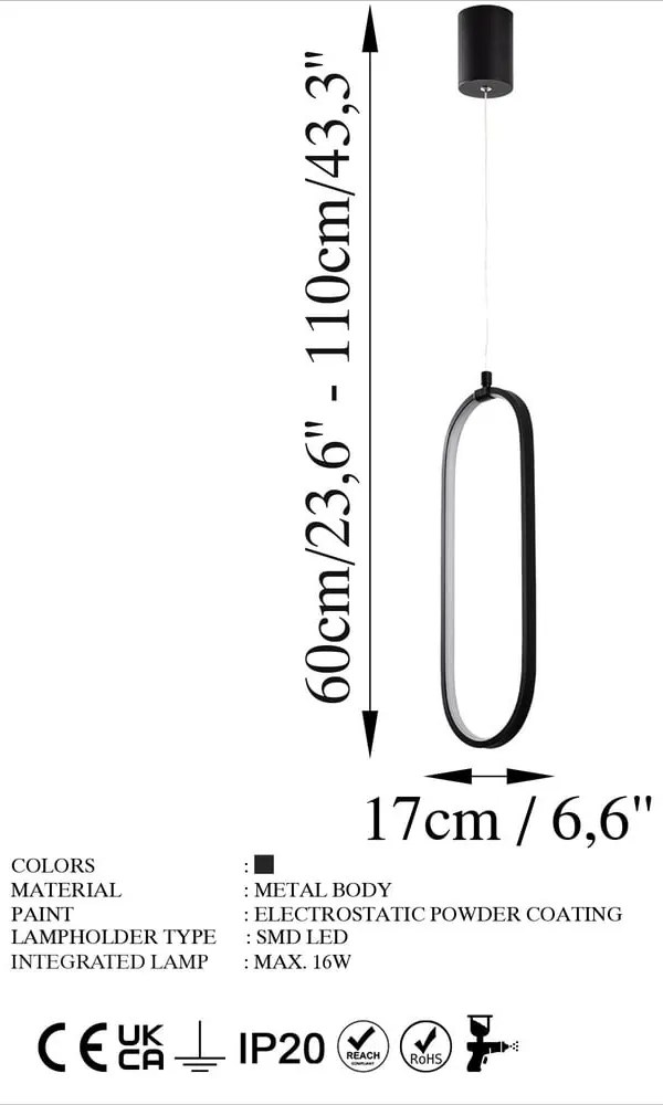 Черно LED висящо осветително тяло Can – Opviq lights
