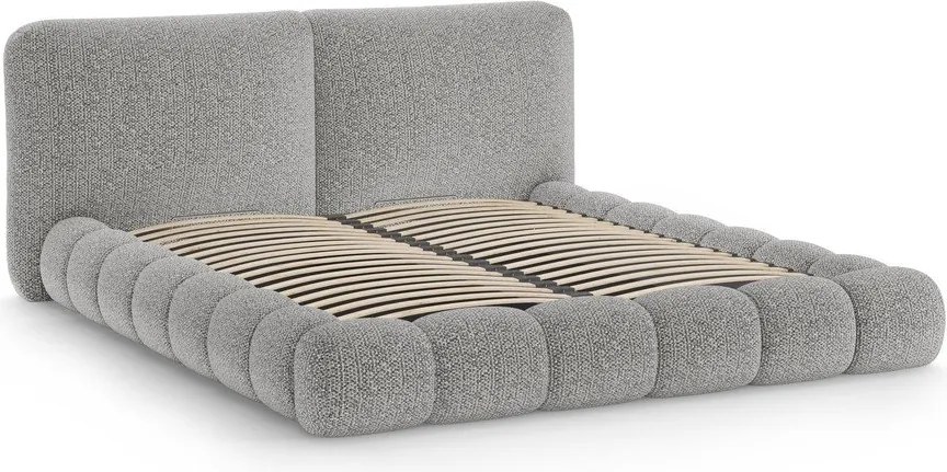 Сиво тапицирано двойно легло с място за съхранение и включена подматрачна рамка 160x200 cm Solange – Micadoni