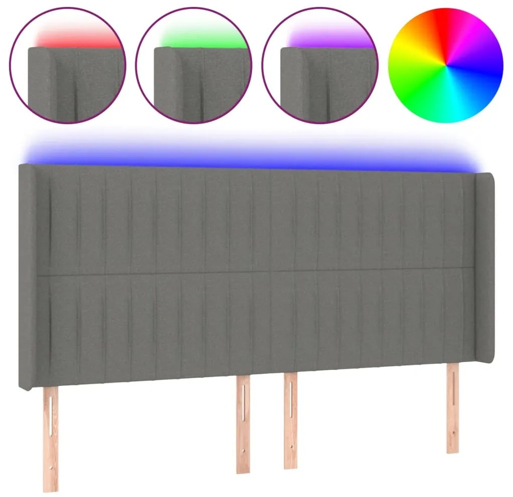 3124293 vidaXL LED горна табла за легло, тъмносива, 163x16x118/128 см, плат