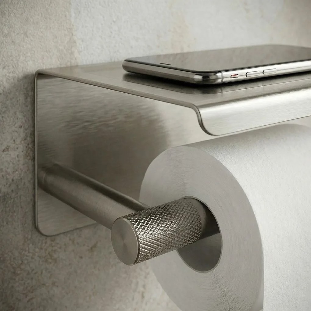 Държач за тоалетна хартия с етажерка 6613 Modern Nickel Brush