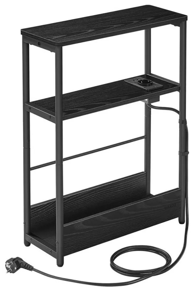 Странична масичка ROD с вградена електрическа розетка и USB портове, черна