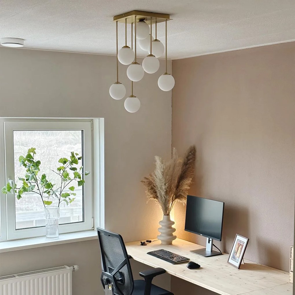 Модерна таванна лампа златиста с опалово стъкло 9-лампа - Атина