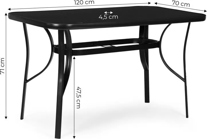 Черна градинска маса с отвор за чадър Šírka: 120 cm | Dĺžka: 70 cm