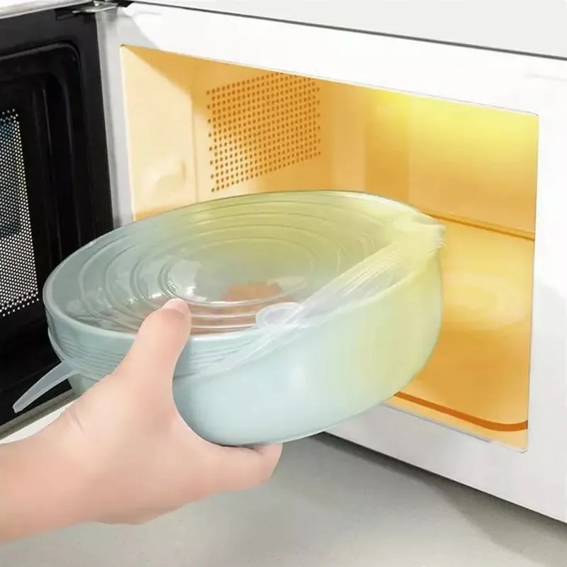 Комплект 6 бр. силиконови капаци Kinghoff KH 1902, -40 до 230°C, Плътно и херметично прилепване, Многократна употреба, Универсални, Прозрачен