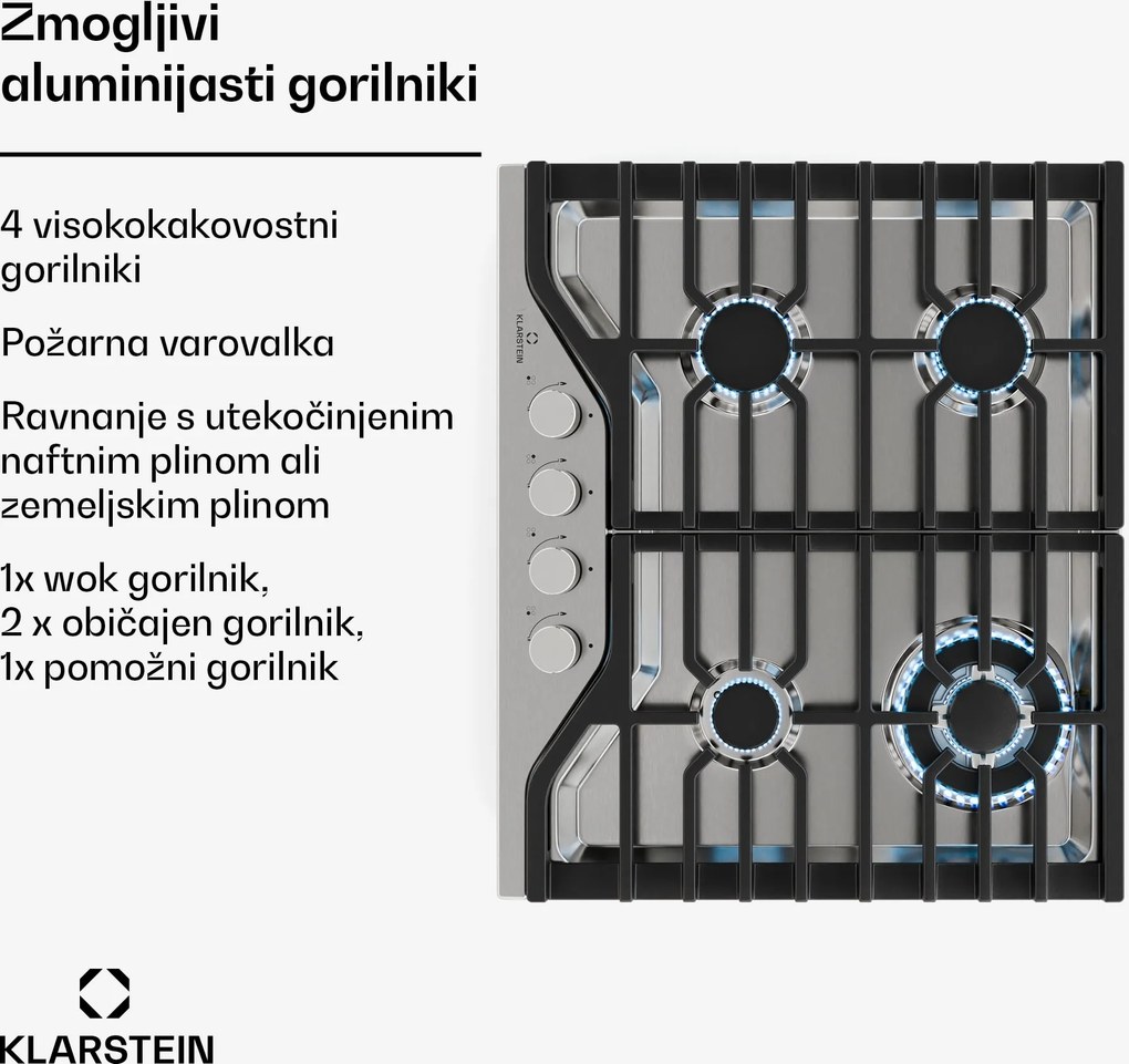 Klarstein Turbocast газов плот, 304 неръжадема стомана| 5 колтона, професионална чугунена стойка, колтон wok
