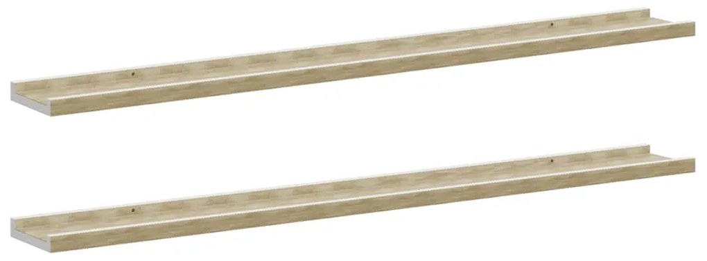 326692 vidaXL Стенни рафтове, 2 бр, бяло и сонома дъб, 100x9x3 см