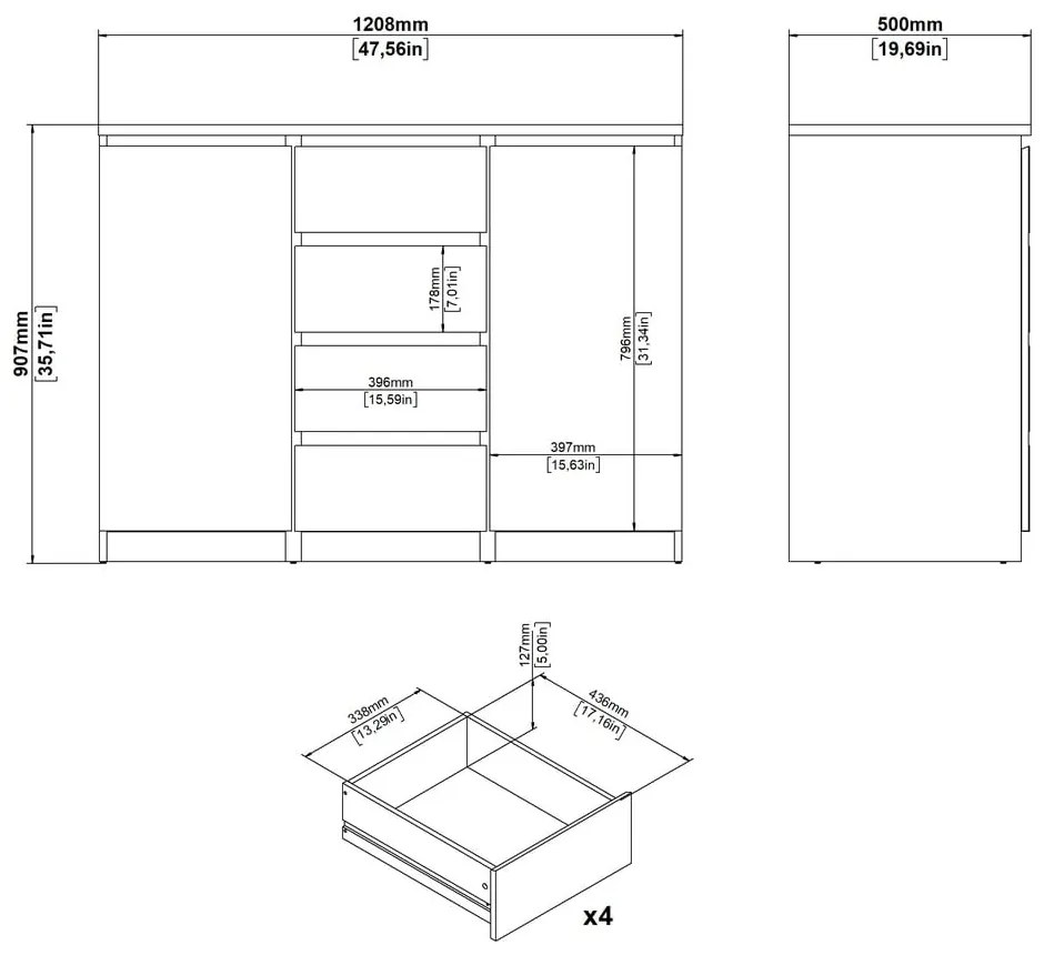 Скрин от дъбов декор в естествен цвят 121x91x50 cm Naia – Tvilum