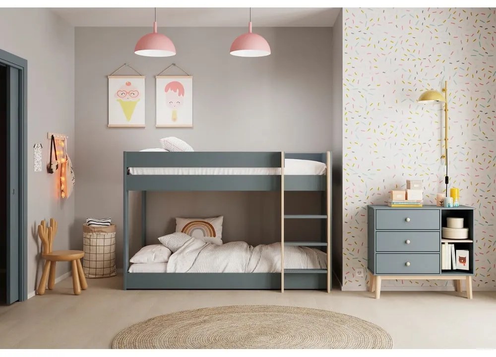 Детско легло сиво-зелено 90x190 cm двуетажно с включена подматрачна рамка Angel – Marckeric