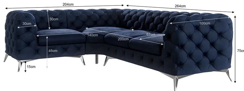 Тъмносин кадифен ъглов диван (ляв ъгъл/L форма) Chelsea – Ropez