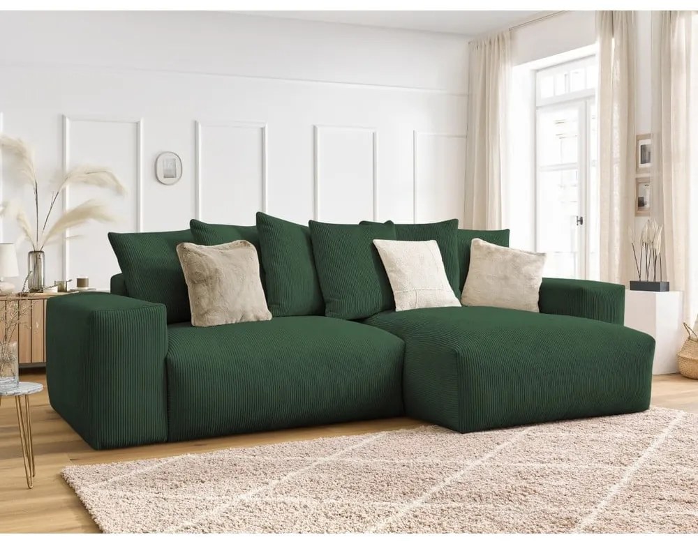 Зелен сгъваем/с място за съхранение ъглов диван от рипсено кадифе Voltaire – Bobochic Paris