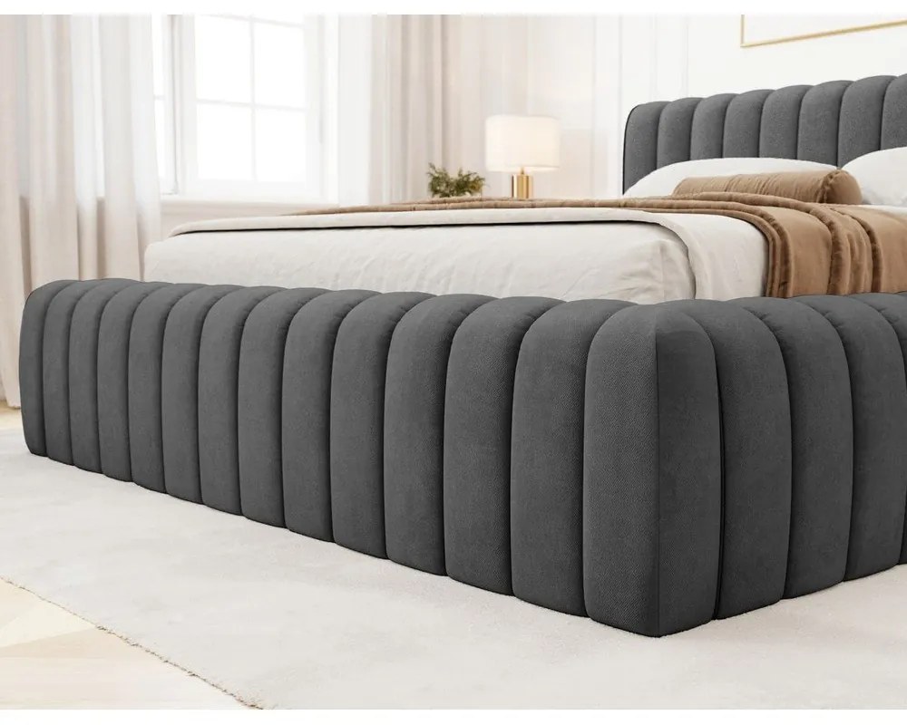 Тъмносиво двойно легло 140x200 cm тапицирано с място за съхранение с включена подматрачна рамка Carilla – ELTAP