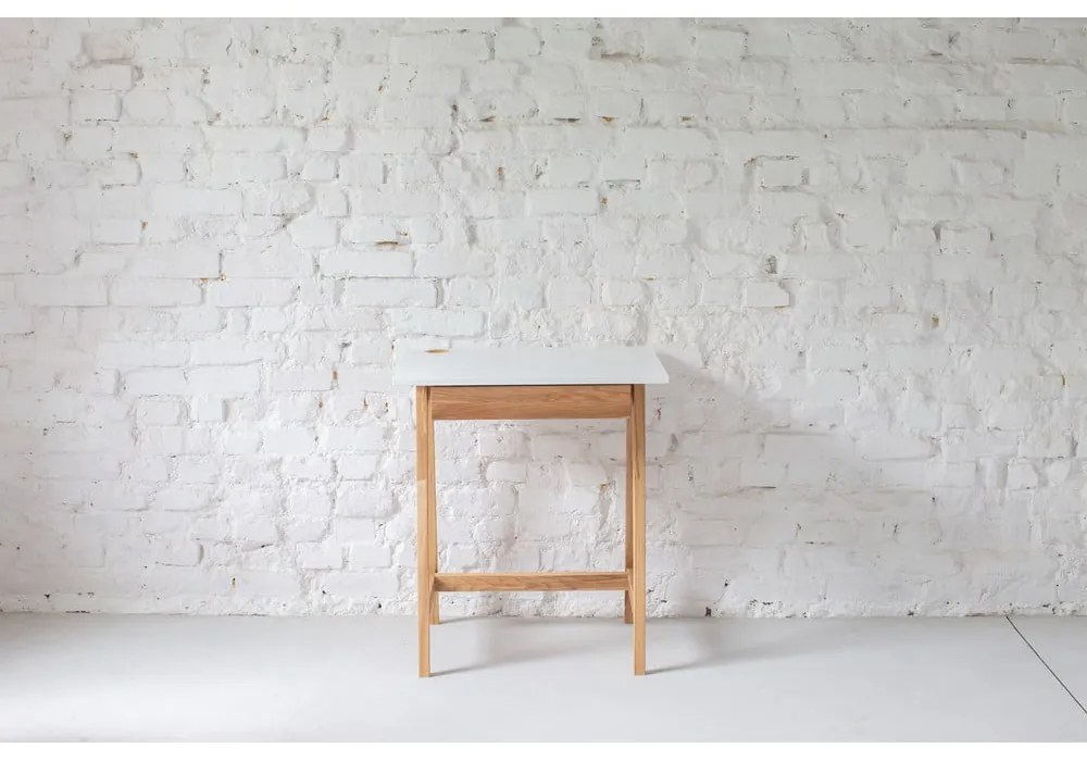 Бяло бюро с основа от ясенова дървесина, дължина 65 cm Luka - Ragaba